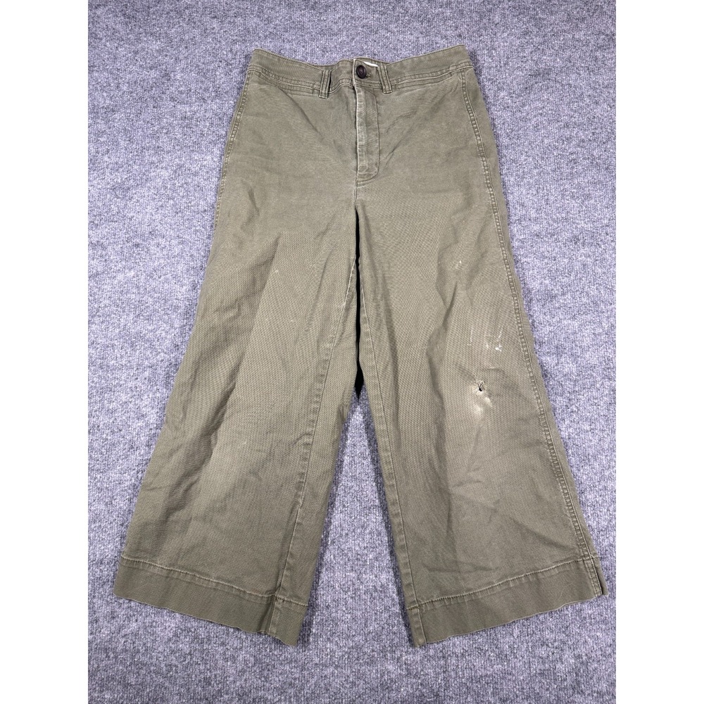 Madewell Cropped Pants Womens 29 Olive Green cotton Casual High Rise Wide Leg